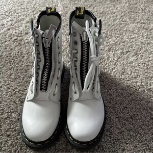 Dr. Martens 1460 Twin Zip White Leather Boots Shoes 27624100 US Womens 6